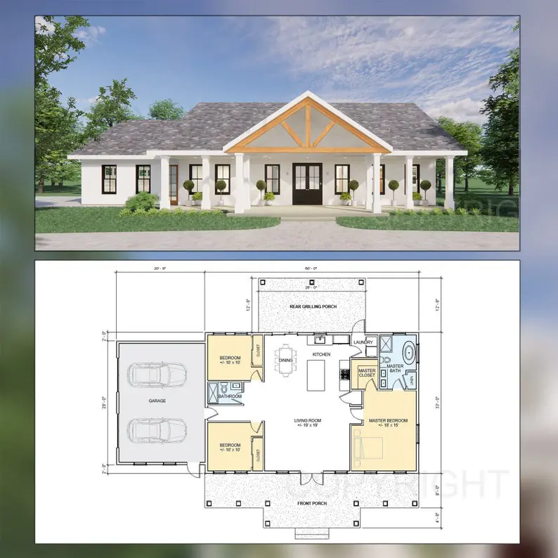 An illustration of a house and a layout